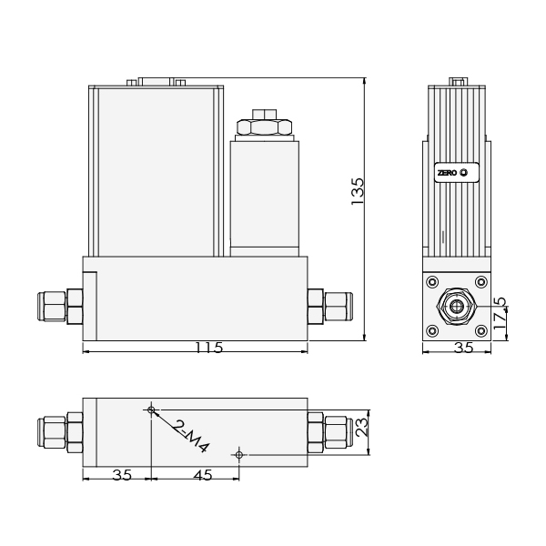 ACU10FA-MC质量流量控制器 产品尺寸图